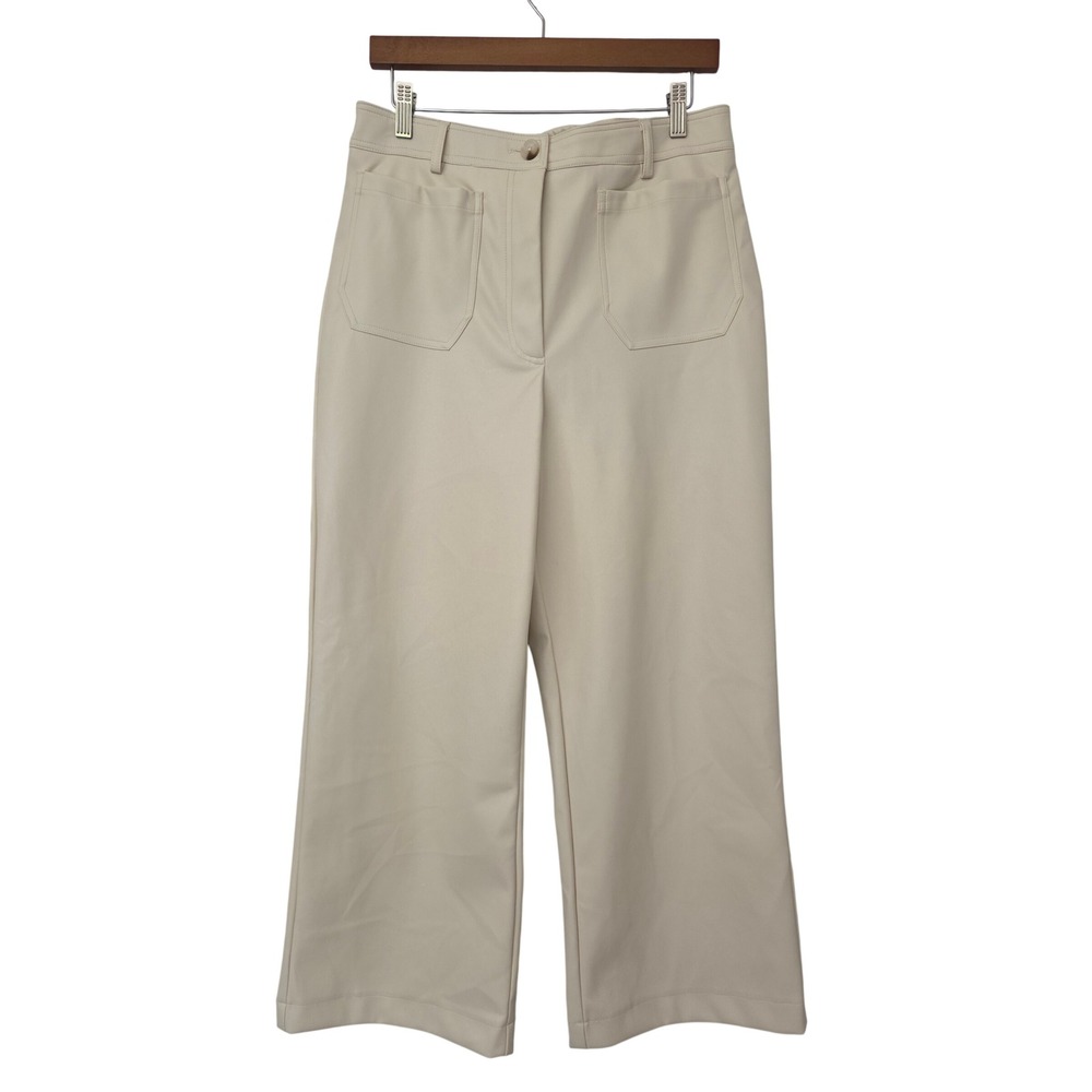 Vince Camuto Faux Leather Wide Leg Crop Pants Womens 10 Cream NWOT‎